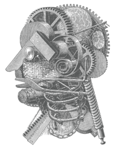 Antique engraved illustration of mechanical head